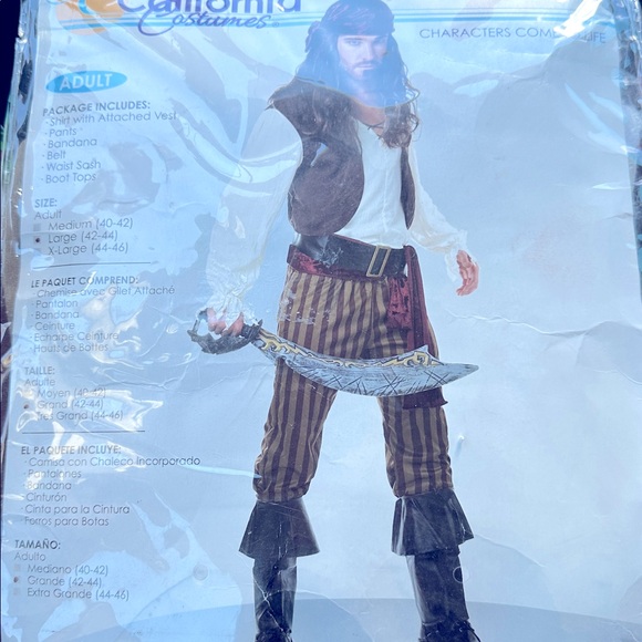 NWT Men's Rogue Pirate Costume adult Halloween costume size Large 42-44 - Picture 7 of 8